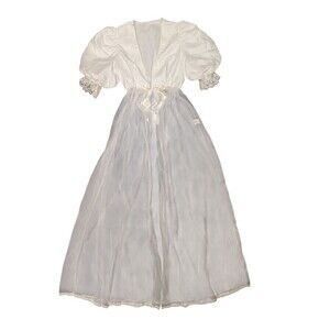TOSCA Sheer Chiffon Long Robe Peignoir Lace Babydoll Small White 60's Vintage